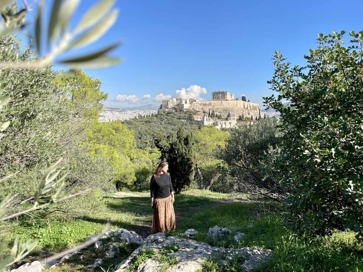 Views from Philopappos Hill in December with the acropolis in the background