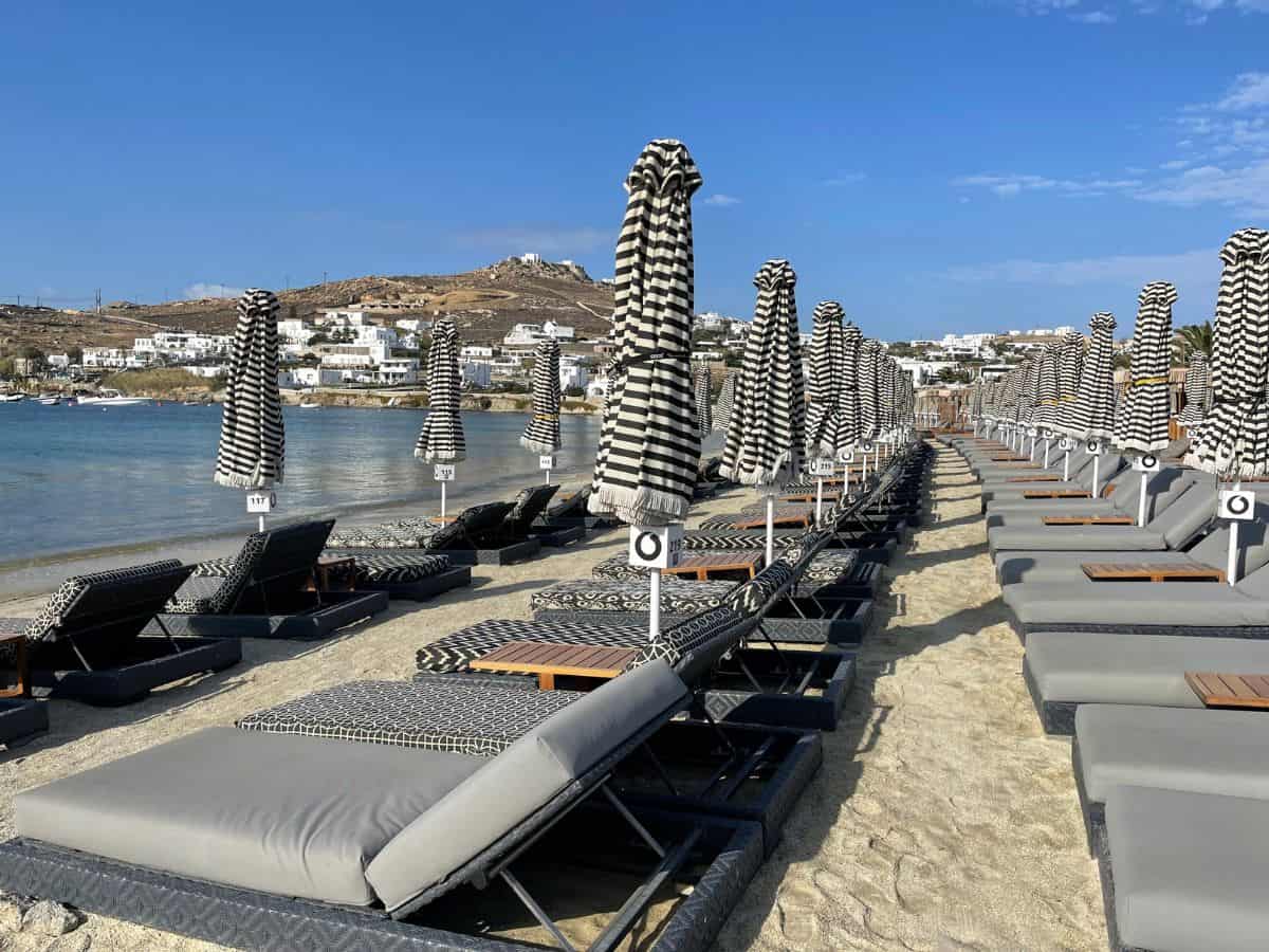 Empty beach chairs in Mykonos