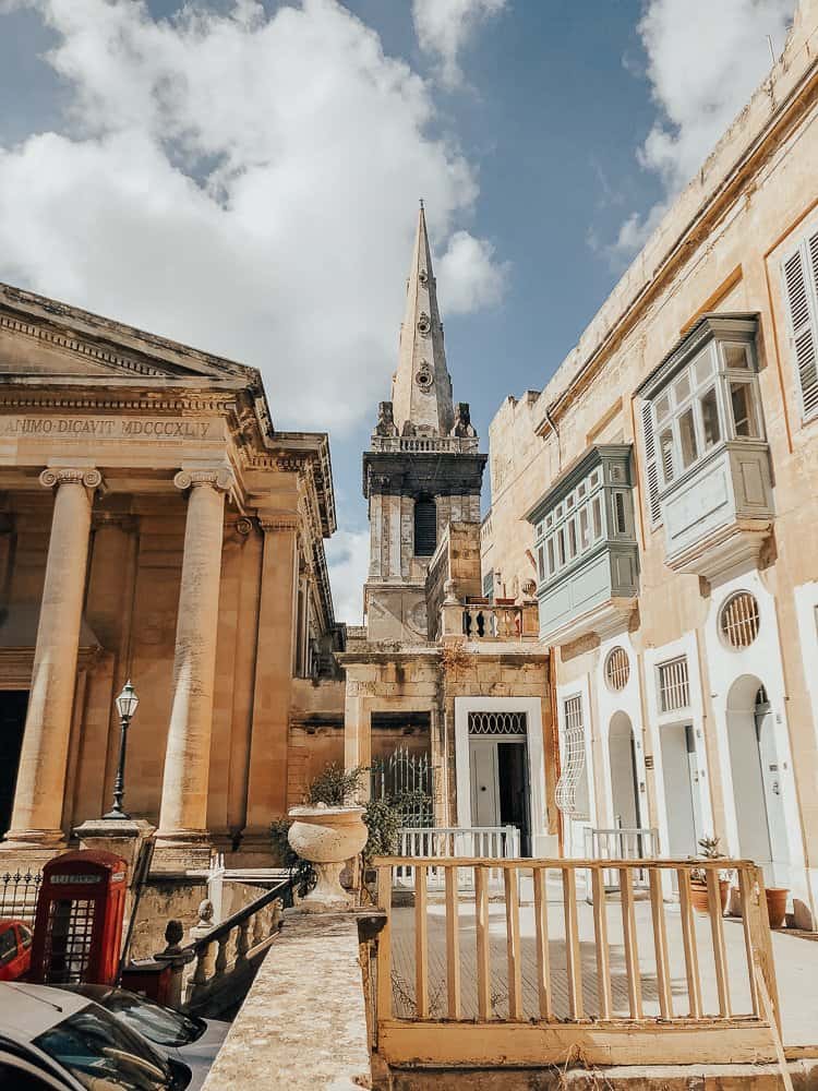 A church and apartment buildings in Valletta, Malta