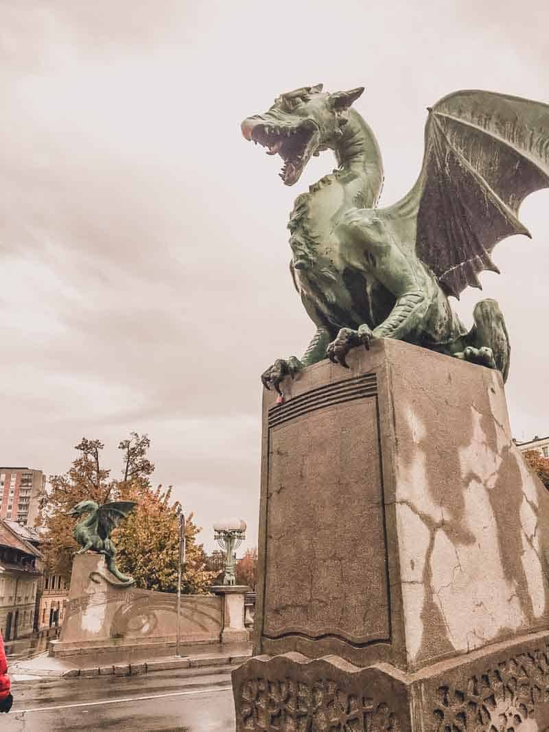 Dragon statue on the bridge in Ljubljana
