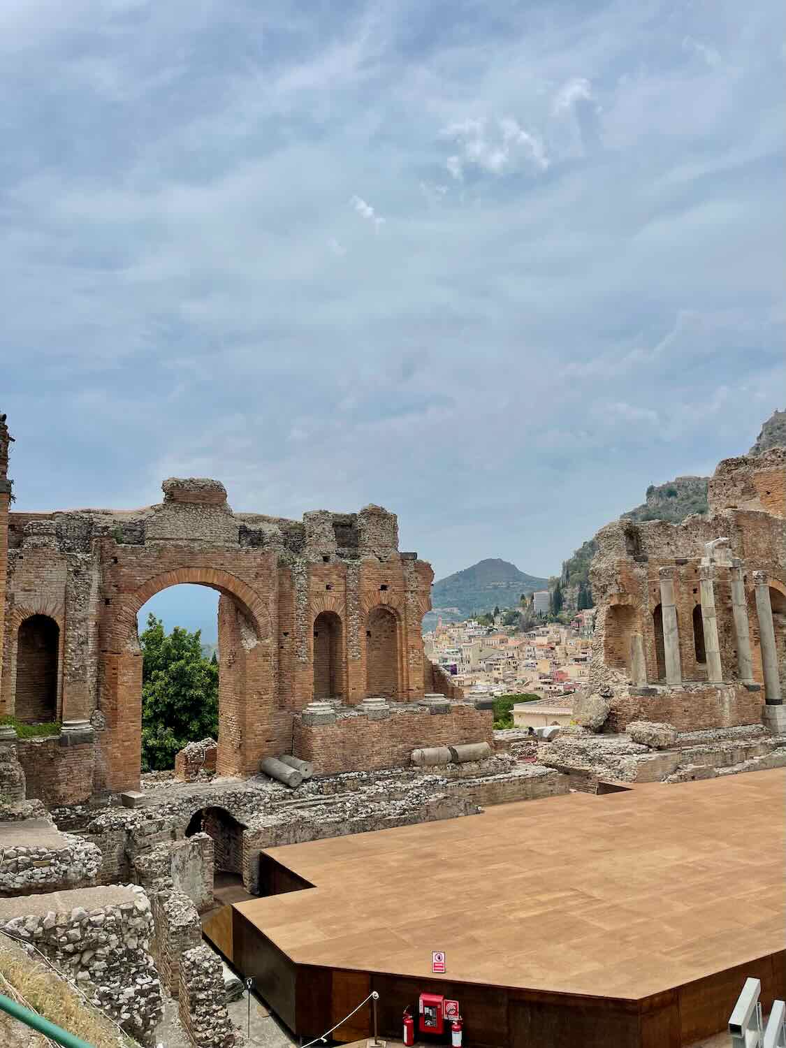 Old Theater in Taormina with Mt Etna in the Background.