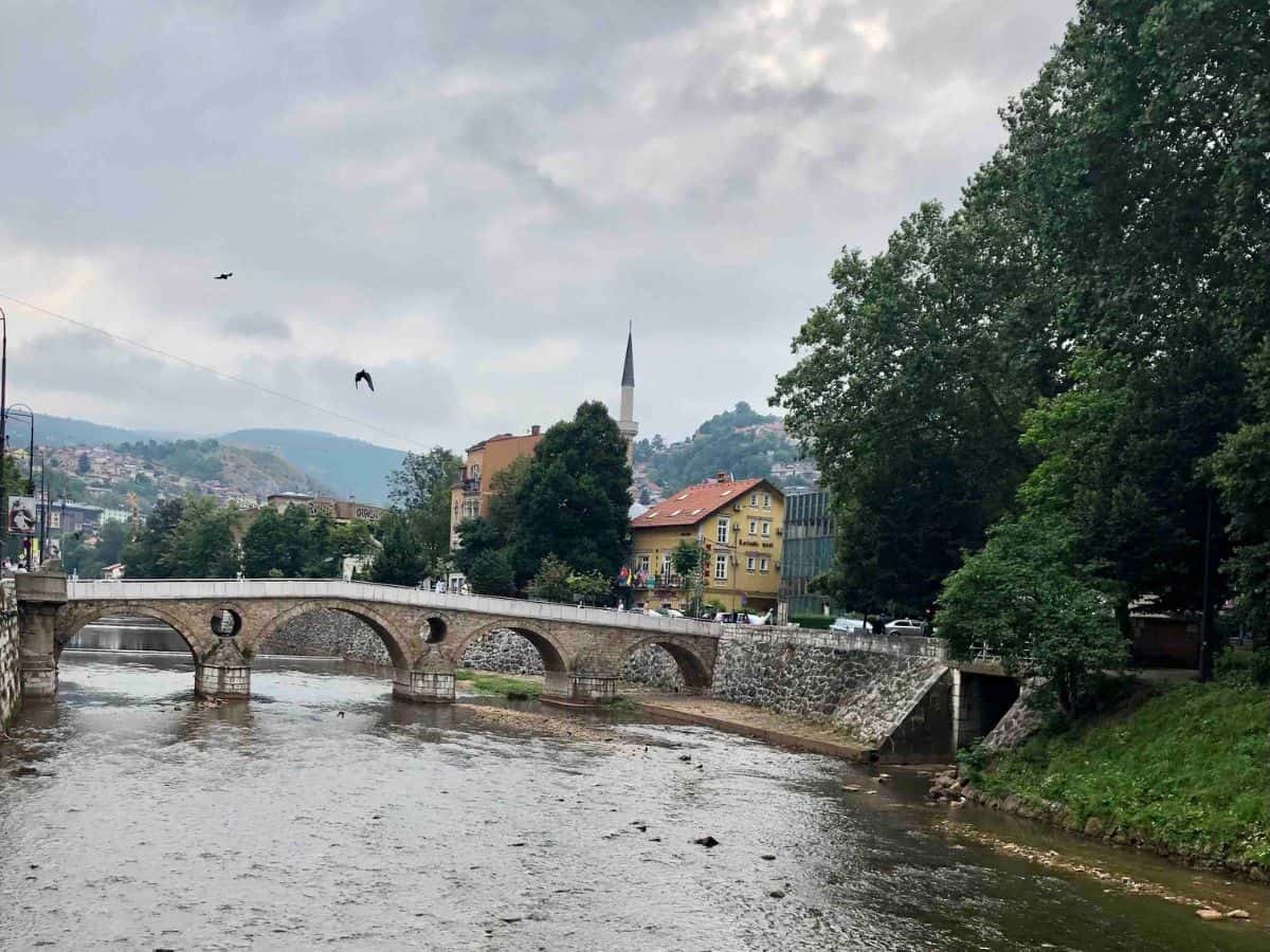 Latin Bridge over the Miljacka River in Sarajevo, Bosnia and Herzegovina.